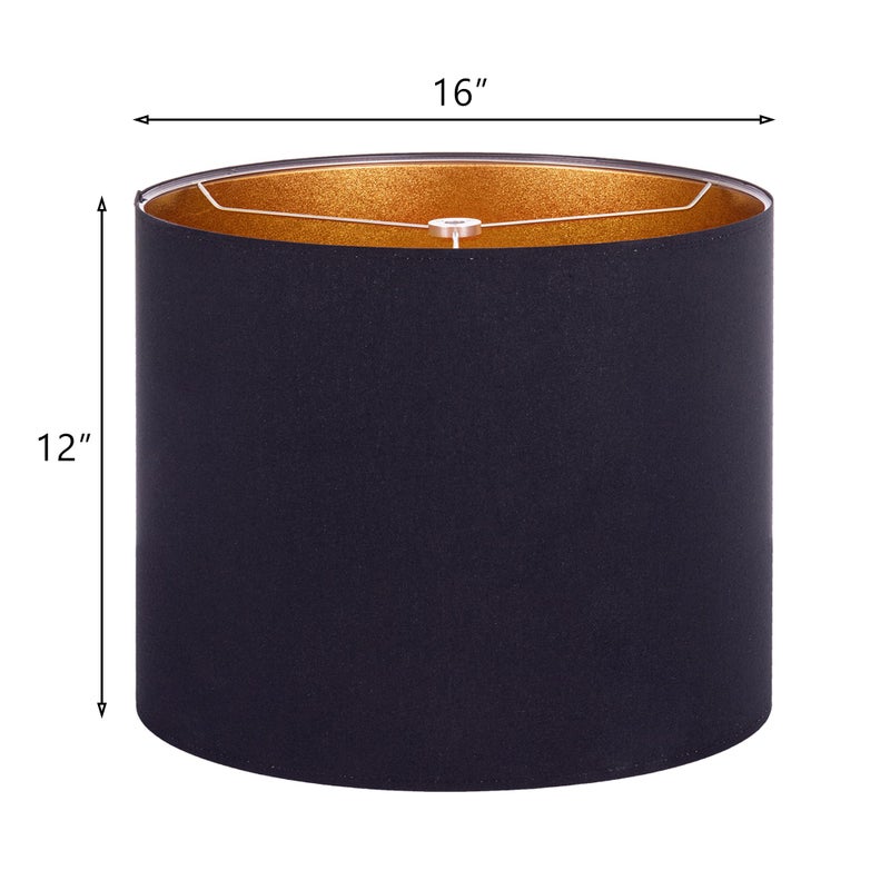 Wellmet 16"x16"x12" Assembly Required Lampshade for Table Lamp, Bedside Lamp, Floor Lamp, Fabric Drum Lampshade Classic Modern Style, Spider Fitter, Black Gold - Image 2